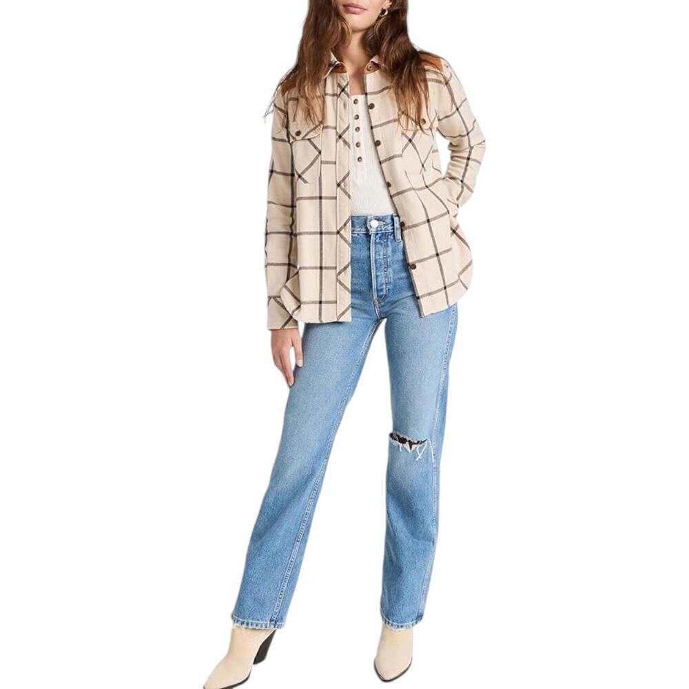 Plaid Button-Up Shacket Jacket - Cream Windowpane